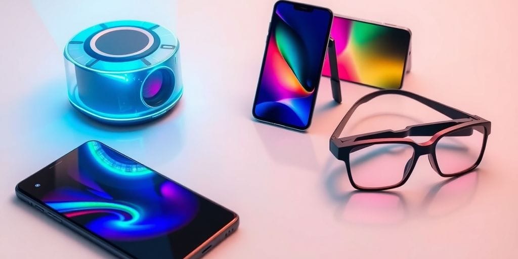 Sleek futuristic gadgets arranged artfully.