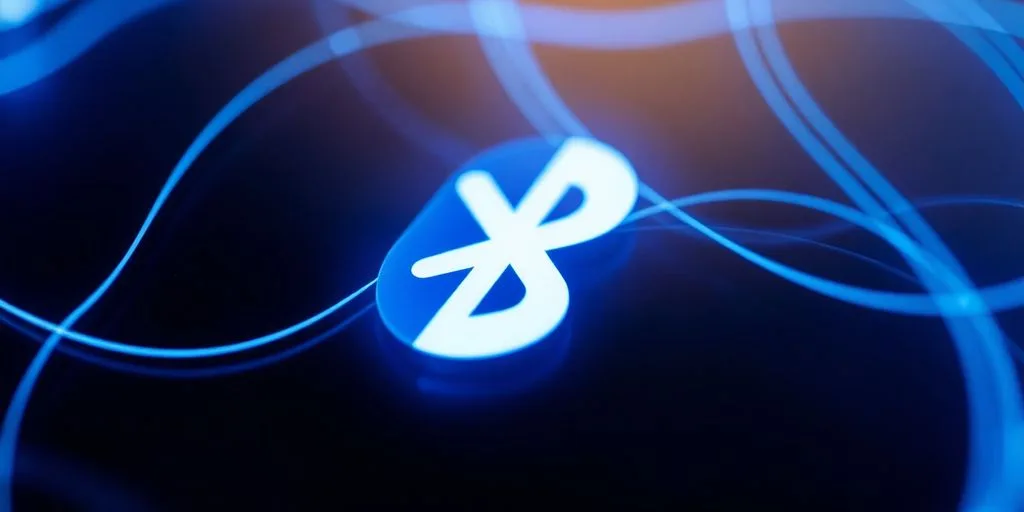 Bluetooth waves connecting devices wirelessly.