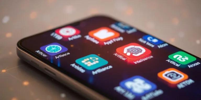 Smartphone displaying glowing AI icons.